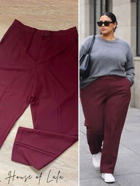 Y2K Tailored Trousers Burgundy High Rise Straight Leg Minimalist Size 20 NWT